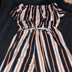 Blush Black, White, and Orange Striped Top
